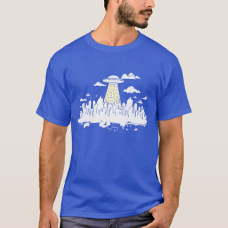 Skyline mit UFO Gebäude Stadt Silhouette Junge T-Shirt