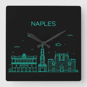 Skyline-Neapel Quadratische Wanduhr