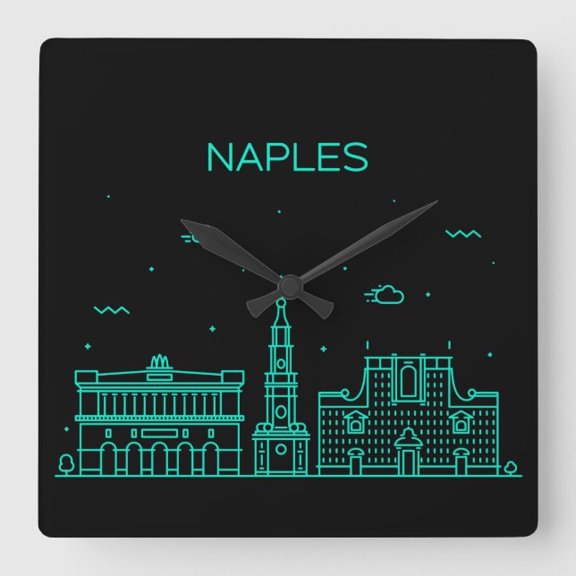 Skyline-Neapel Quadratische Wanduhr (Vorderseite)