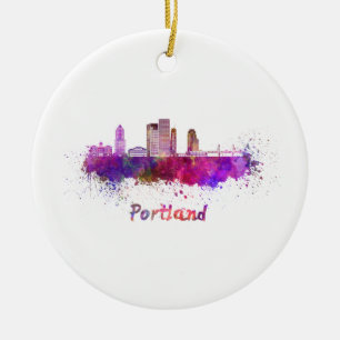 Skyline Portland V2 in Aquarellfarben Keramik Ornament