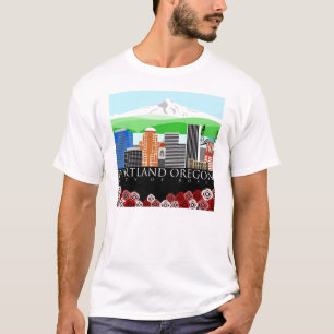 Skyline Portlands Oregon mit Berg-Haube T-Shirt