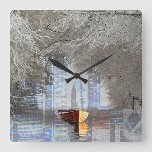 Skyline Quadratische Wanduhr