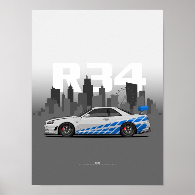 Skyline R34 Japanische Performance-Illustration Poster (Vorne)