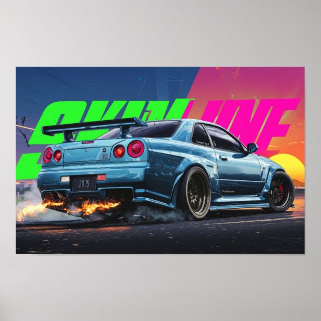 Skyline R34 Neon Drift Poster (Vorne)