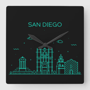 Skyline San Diego Quadratische Wanduhr