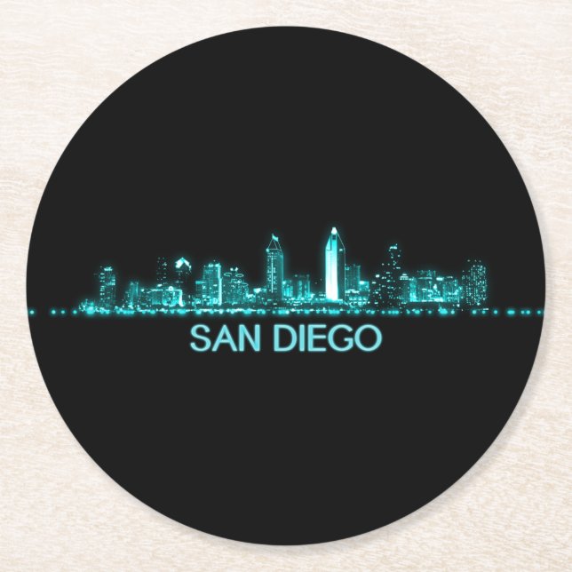 Skyline San Diego Runder Pappuntersetzer (Vorderseite)