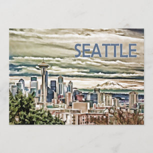 Skyline Seattles Washington im Nebel und im Regen Einladung