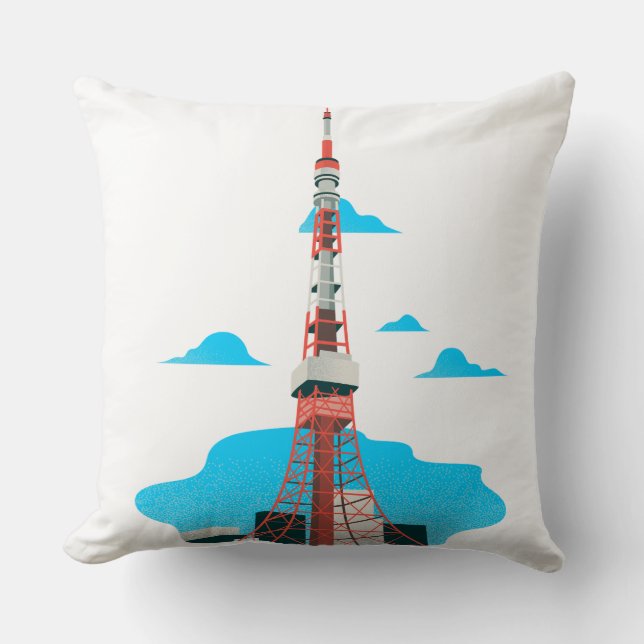 "Skyline Serenity: Blue Tower Pillow" Kissen (Vorderseite)