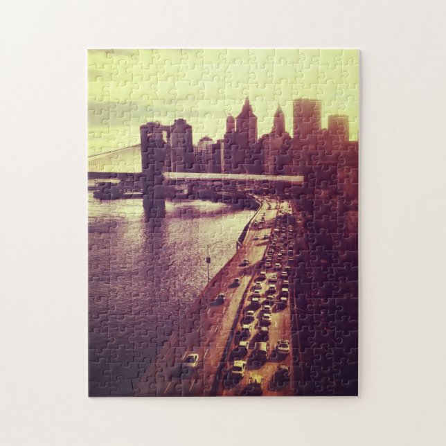 Skyline-Sonnenuntergang - Brooklyn-Brücke und NYC Puzzle (Vertikal)