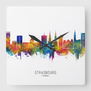 Skyline Straßburg Quadratische Wanduhr