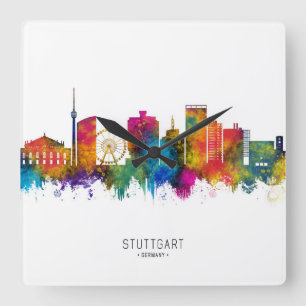 Skyline Stuttgart Quadratische Wanduhr