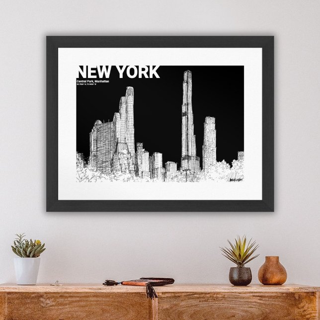 Skyline Travel Sketch von New York City Centrum Poster (New York City Cental Park Skyline Travel Sketch Poster)