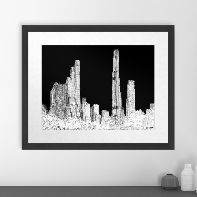 Skyline Travel Sketch von New York City Centrum Poster (New York City Cental Park Skyline Travel Sketch Poster)