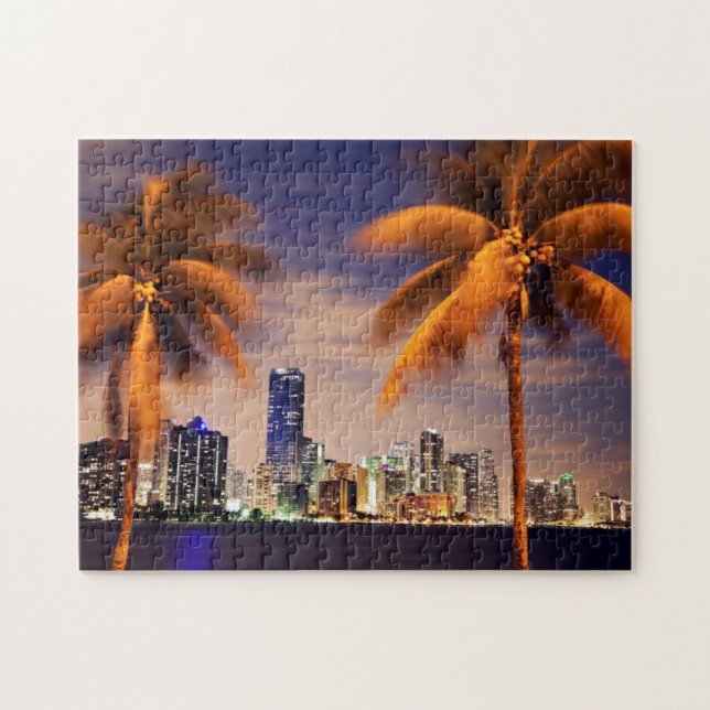 Skyline USA, Florida, Miami an der Dämmerung Puzzle (Horizontal)