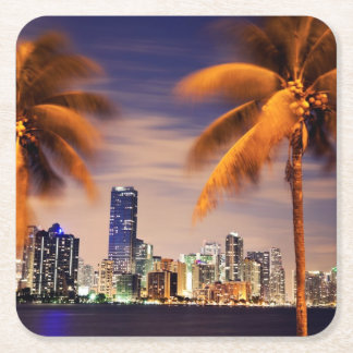 Skyline USA, Florida, Miami an der Dämmerung Rechteckiger Pappuntersetzer