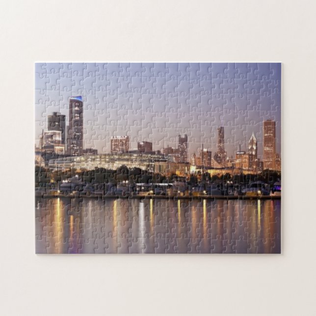Skyline USA, Illinois, Chicago an der Dämmerung Puzzle (Horizontal)