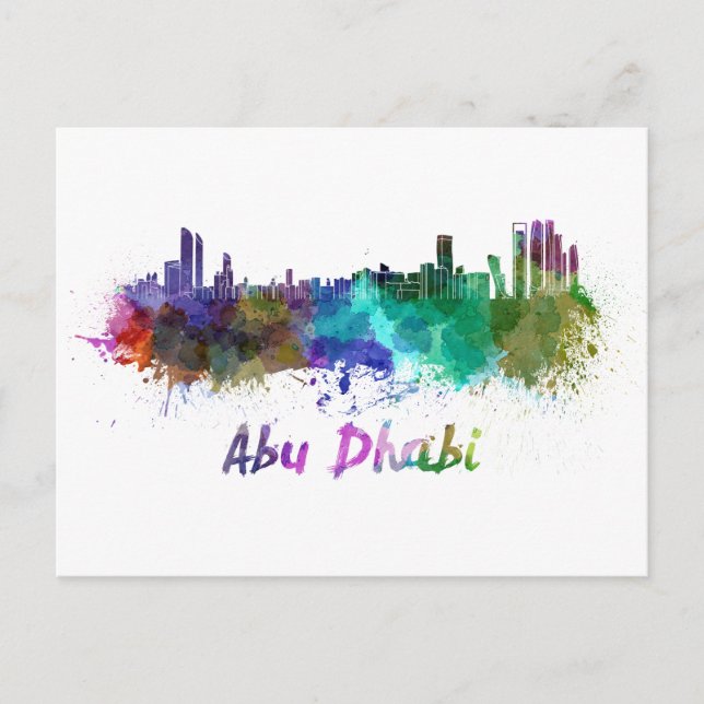 Skyline von Abu Dhabi in Aquarellfarbe Postkarte (Vorderseite)