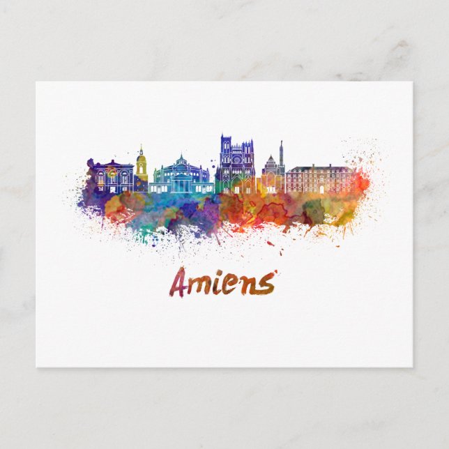 Skyline von Amiens in Aquarellfarben Postkarte (Vorderseite)