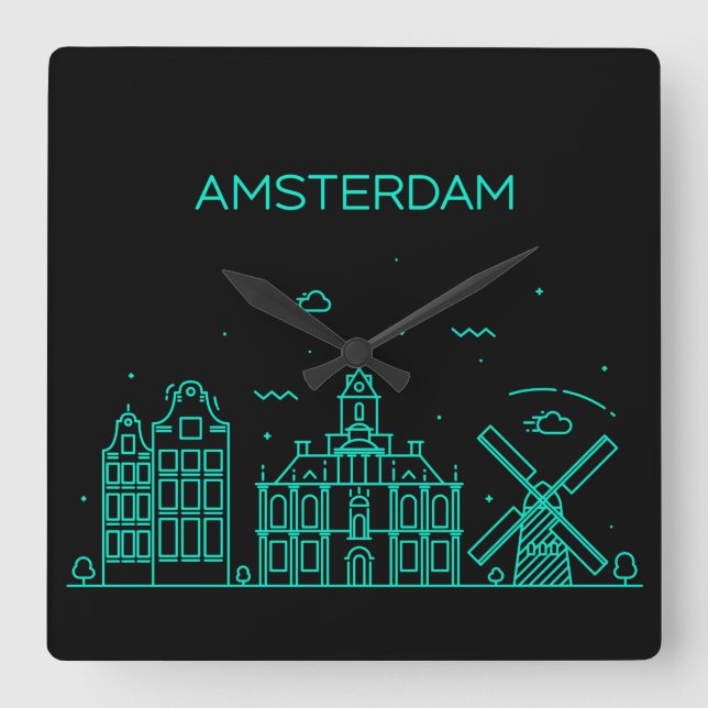 Skyline von Amsterdam Quadratische Wanduhr (Vorderseite)