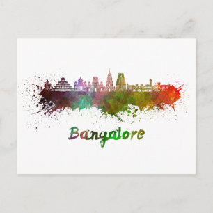 Skyline von Bangalore in Aquarellfarben Postkarte