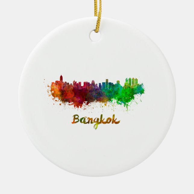 Skyline von Bangkok in Aquarell Keramik Ornament (Vorne)
