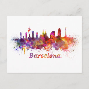 Skyline von Barcelona in Aquarellfarben Postkarte