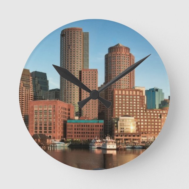 Skyline von Boston Runde Wanduhr (Vorderseite)