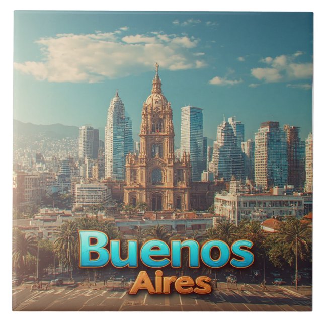 Skyline von Buenos Aires mit historischer Kathedra Fliese (Vorderseite)