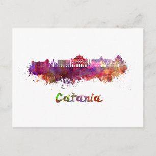 Skyline von Catania in Aquarellfarben Postkarte