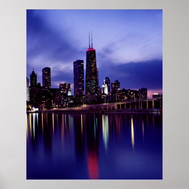 Skyline von Chicago bei Dämmerung Poster (Vorne)