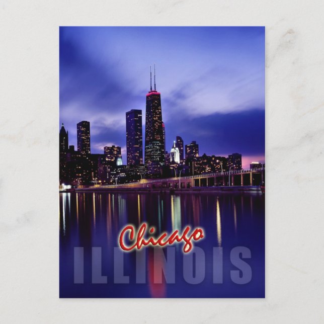 Skyline von Chicago bei Dämmerung Postkarte (Vorderseite)