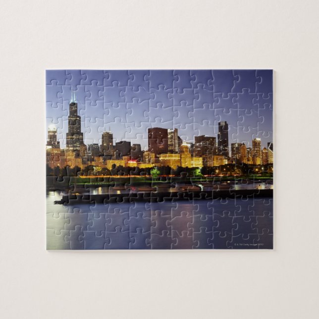 Skyline von Chicago bei Dämmerung Puzzle (Horizontal)