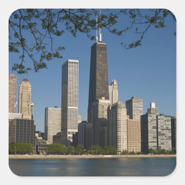 Skyline von Chicago und Lake Michigan, Lake Shore Quadratischer Aufkleber (Vorderseite)