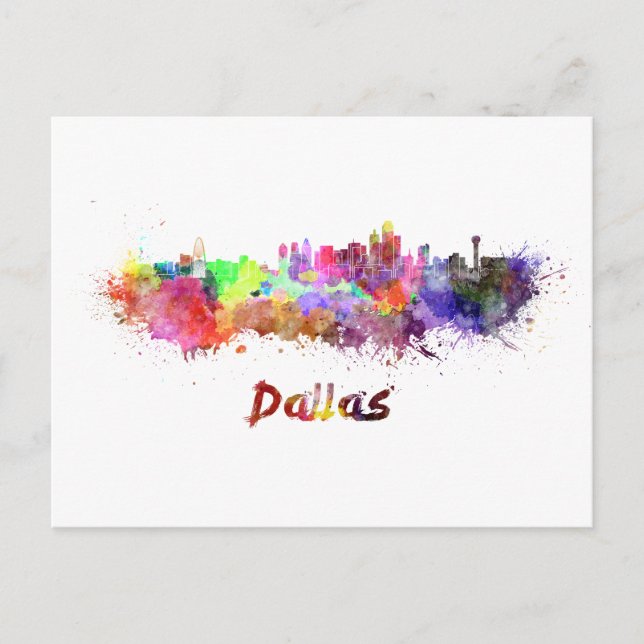 Skyline von Dallas in Aquarellfarben Postkarte (Vorderseite)