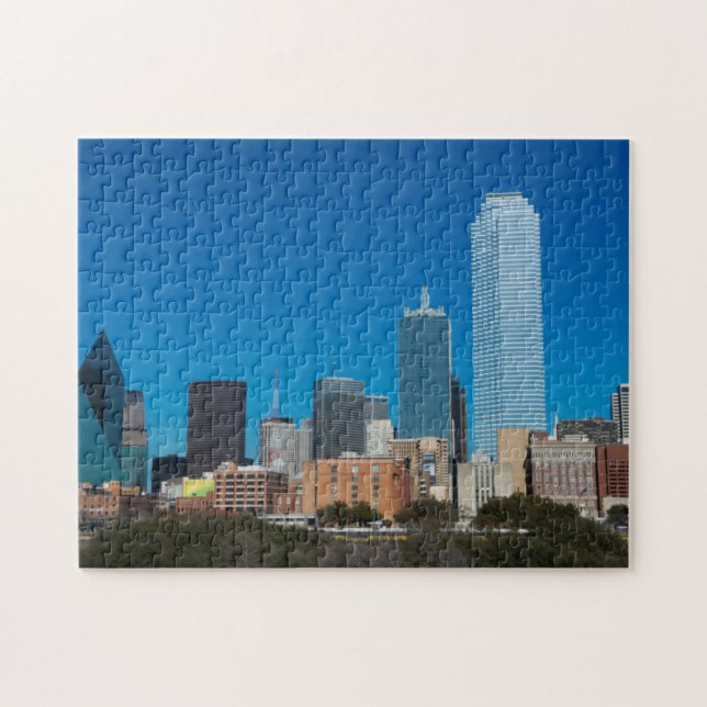 Skyline von Dallas Texas bei Sonnenuntergang Puzzle (Horizontal)