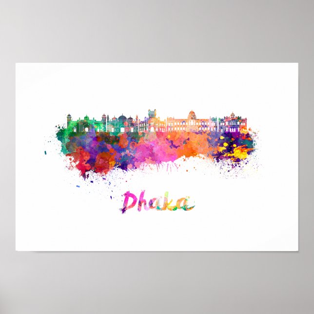 Skyline von Dhaka in Aquarellfarbe Poster (Vorne)