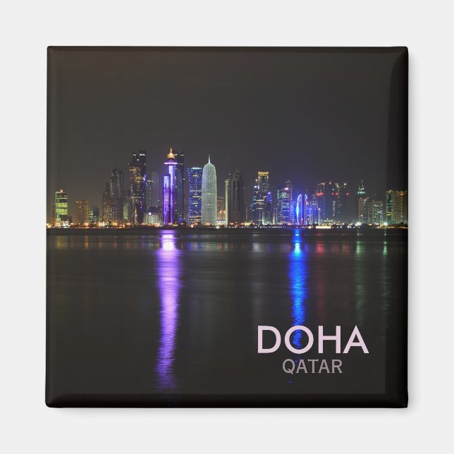 Skyline von Doha, Katar am nächtlichen Quadrat Magnet (Vorne)