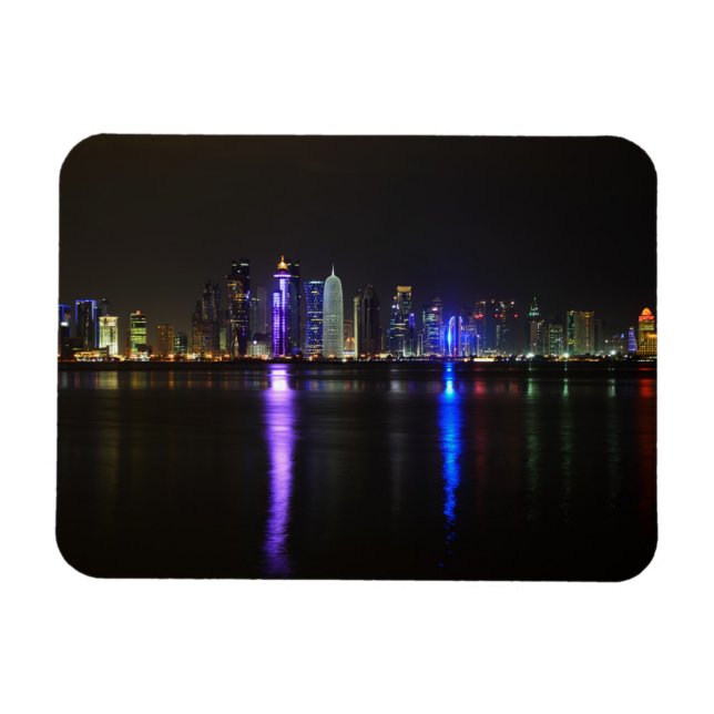 Skyline von Doha, Katar bei Nacht, rechteckiger Ma Magnet (Horizontal)
