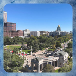 Skyline von Downtown Denver, Colorado Capitol Dome Quadratischer Aufkleber