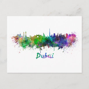 Skyline von Dubai in Aquarellen Postkarte