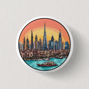 Skyline von Dubai mit hoch aufragenden Wolkenkratz Button
