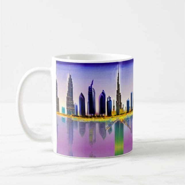 Skyline von Dubai mit Wolkenkratzer Burj Khalifa Kaffeetasse (Links)