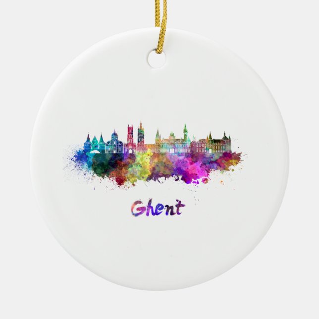 Skyline von Gent in Aquarellfarben Keramik Ornament (Vorne)