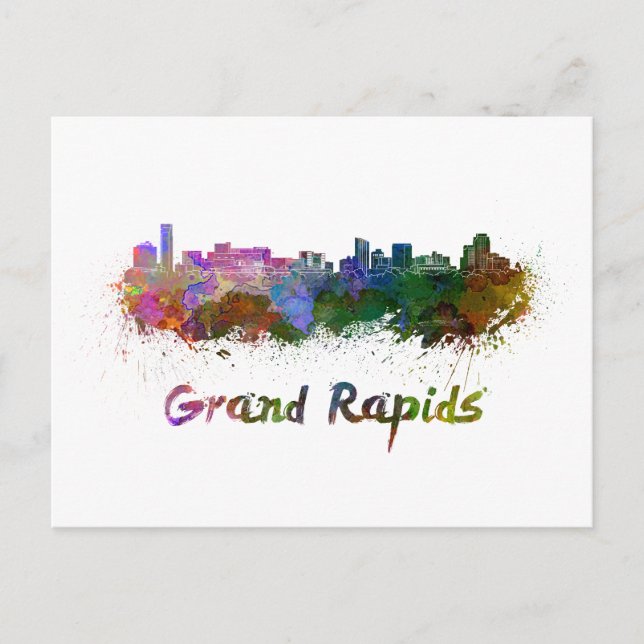 Skyline von Grand Rapids in Aquarell Postkarte (Vorderseite)