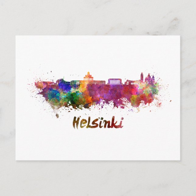 Skyline von Helsinki in Aquarellfarben Postkarte (Vorderseite)