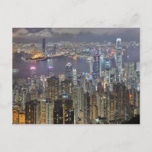 Skyline von Hongkong bei Nachtkarte Postkarte