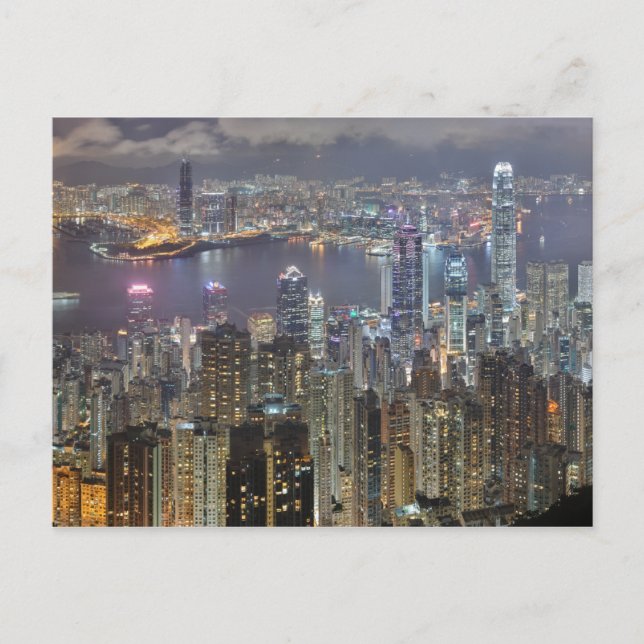 Skyline von Hongkong bei Nachtkarte Postkarte (Vorderseite)