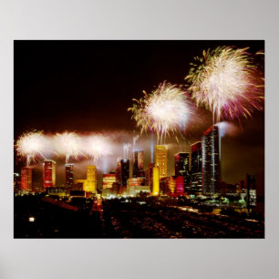 Skyline von Houston, Texas mit Feuerwerk Poster