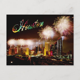 Skyline von Houston, Texas mit Feuerwerk Postkarte