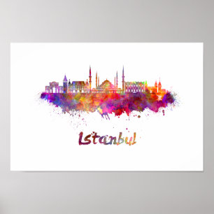 Skyline von Istanbul in Aquarell Poster